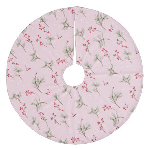 Pijnnaalden en Kerstmis Holly op Roze Fleece Kerstboom Rok