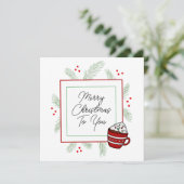 Pijnnaalden en warme cacao kerst kaart (Staand voorkant)