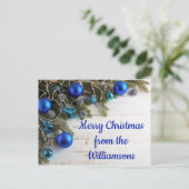 Pijnnaalden, keien en blauw Ornament met kerstmis Briefkaart (Staand voorkant)