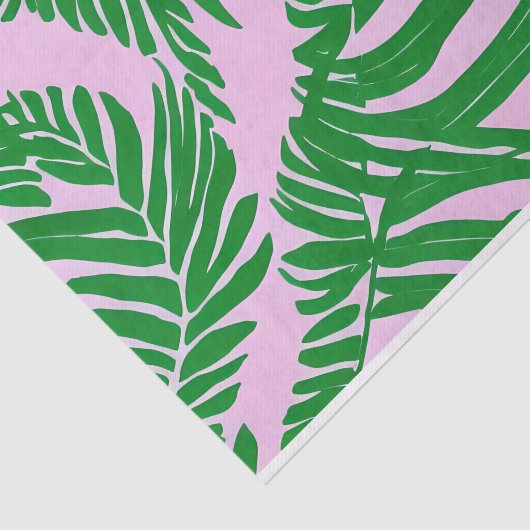 Pijnroze en groene handpalmen met bladeren tissuepapier (Detail)