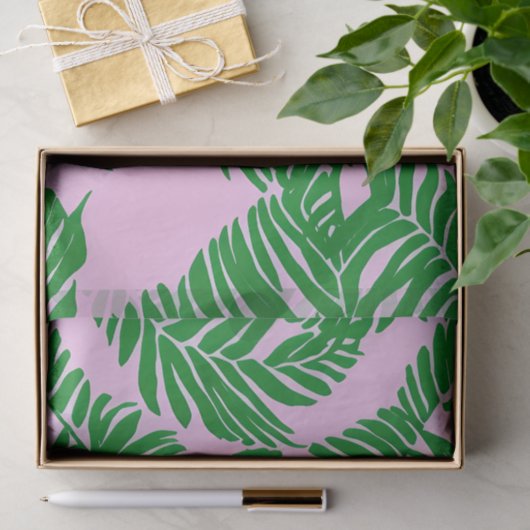 Pijnroze en groene handpalmen met bladeren tissuepapier (Geschenk)