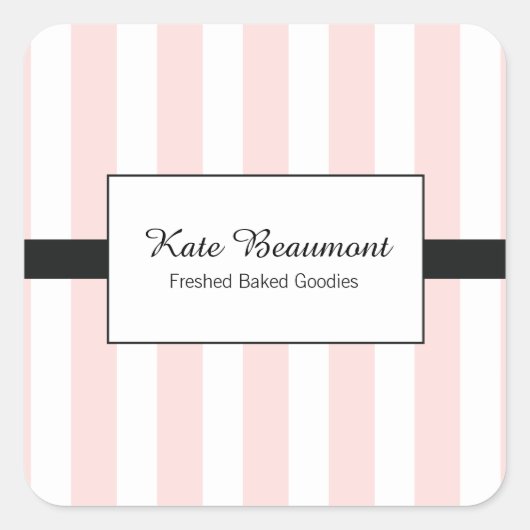 Pijnse roze en witte strepen vierkante sticker (Voorkant)