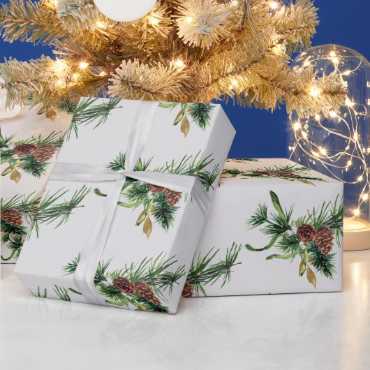 Pijnsteenkool en Evergreen Branch Wrapping Paper Cadeaupapier (Feestdagen)