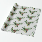 Pijnsteenkool en Evergreen Branch Wrapping Paper Cadeaupapier (Uitgerold)