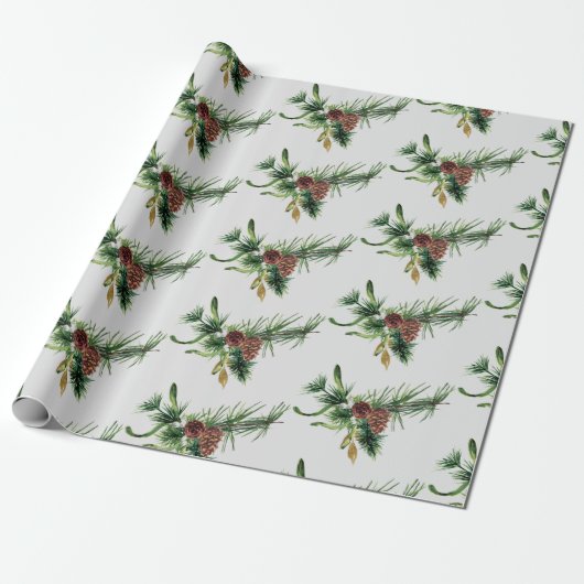 Pijnsteenkool en Evergreen Branch Wrapping Paper Cadeaupapier (Uitgerold)