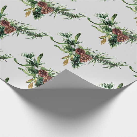 Pijnsteenkool en Evergreen Branch Wrapping Paper Cadeaupapier (Hoek)