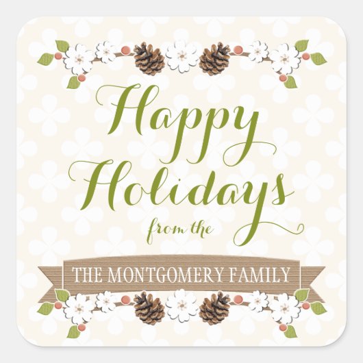 Pijnstok en bloeiende laurier met bessen vierkante sticker (Voorkant)