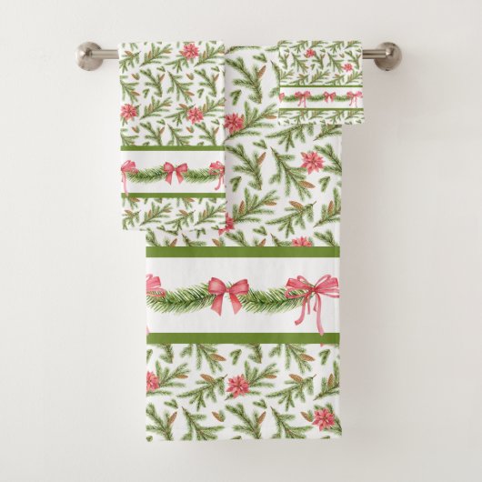 Pijnstokken, Pinecones en Poinsettias Bath Towel Bad Handdoek (Insitu)