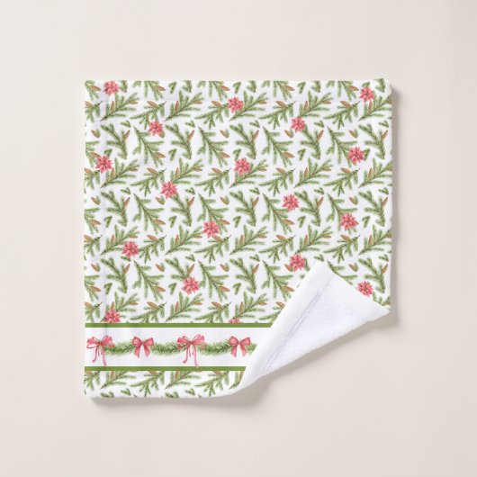Pijnstokken, Pinecones en Poinsettias Bath Towel Bad Handdoek (Wasdoekje)