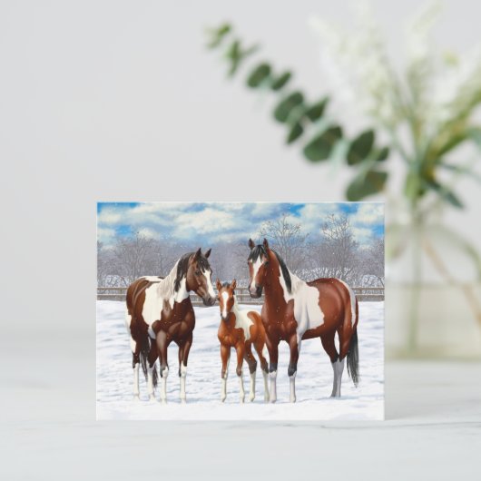 Pijnstokpaardjes in wintersneeuw briefkaart (Staand voorkant)