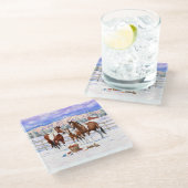 Pijnstokpaardjes in wintersneeuw glazen onderzetter (Schuin)