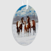 Pijnstokpaardjes in wintersneeuw ornament (voorkant)