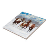 Pijnstokpaardjes in wintersneeuw tegeltje (Zijkant)