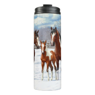 Pijnstokpaardjes in wintersneeuw thermosbeker