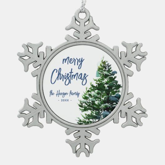 Pijnstructuur met sneeuwschilderende Waterverf Tin Sneeuwvlok Ornament (Voorkant)