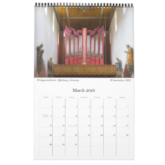 Pijp Organen Oude en Nieuwe Aanpasbare kalender (Mar 2026)