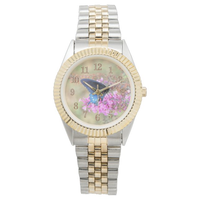 Pijpbloempages op vlinderstruik horloge (Voorkant)