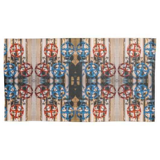 Pijpen met rode en blauwe kleppen groot patroon kussensloop (Voorkant)