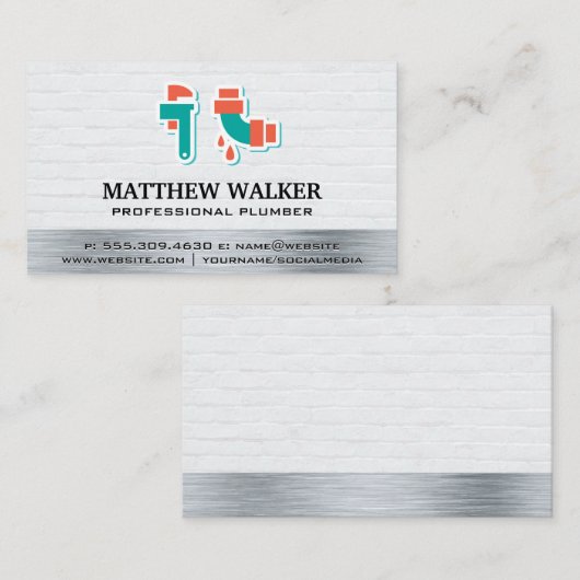 Pijpmoersleutel en Leaky Pipe Icon Visitekaartje (Voorkant / Achterkant)