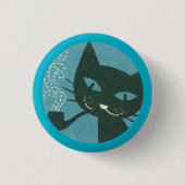 Pijprokende Kat Knop Ronde Button 3,2 Cm (Voorkant)