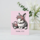 Pik blush Bloemen Paashaas Dank u Gepersonaliseerd Briefkaart (Staand voorkant)