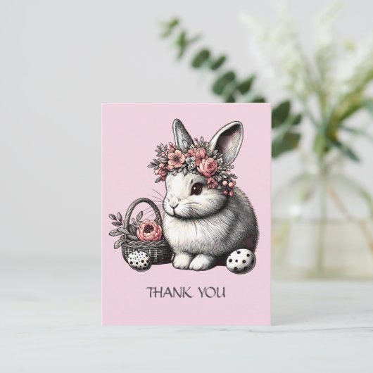 Pik blush Bloemen Paashaas Dank u Gepersonaliseerd Briefkaart (Staand voorkant)