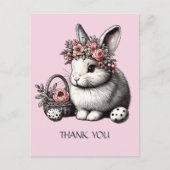 Pik blush Bloemen Paashaas Dank u Gepersonaliseerd Briefkaart (Voorkant)