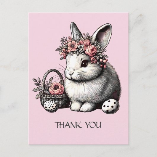 Pik blush Bloemen Paashaas Dank u Gepersonaliseerd Briefkaart (Voorkant)