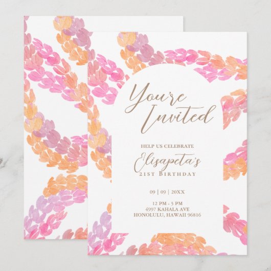 Pikake verjaardagsuitnodiging kaart (Voorkant / Achterkant)