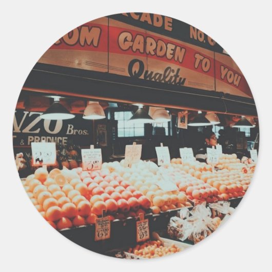 Pike Place Market Ronde Sticker (Voorkant)