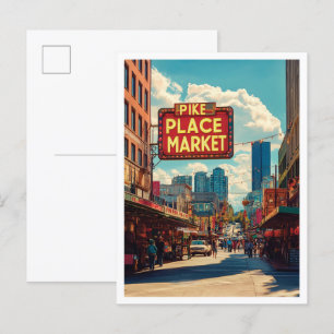 Pike Place Market Seattle Illustratie Reizen Briefkaart