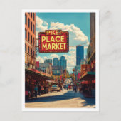 Pike Place Market Seattle Illustratie Reizen Briefkaart (Voorkant)