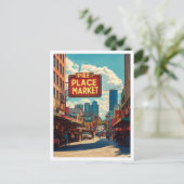 Pike Place Market Seattle Illustratie Reizen Briefkaart (Staand voorkant)