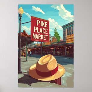 Pike Place Market Seattle Verenigde Staten Vintage Poster