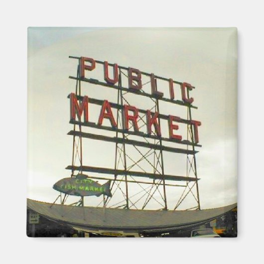 Pike Place Openbare Markt in Seattle, WA Fish Bowl Magneet (Voorkant)