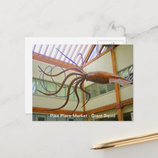 Pike Place Openbare Markt Reuzeninktvis Seattle, W Briefkaart (Voorkant / Achterkant in situ)