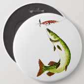 Pike Vissende cadeau Ronde Button 6,0 Cm (Voorkant /achterkant)