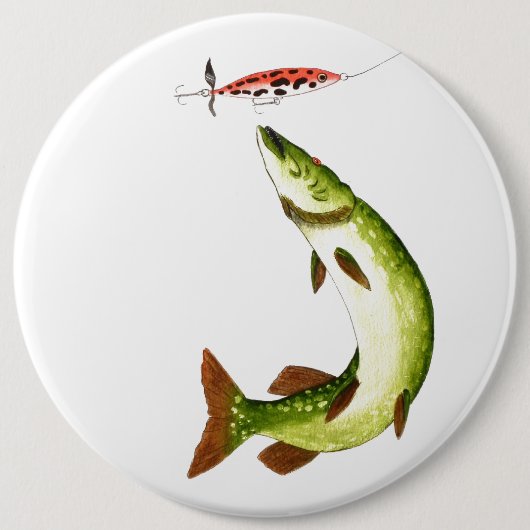 Pike Vissende cadeau Ronde Button 6,0 Cm (Voorkant)