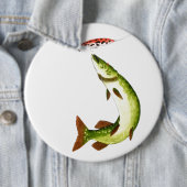 Pike Vissende cadeau Ronde Button 6,0 Cm (In situ)