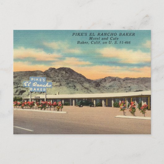 Pike's Baker Motel en Cafe, Baker, Californië Briefkaart (Voorkant)