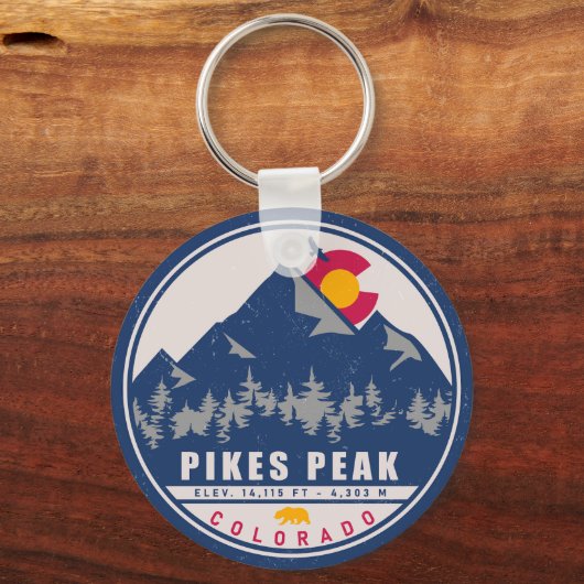 Pikes Peak Colorado Retro Sunset Souvenirs Sleutelhanger (Voorkant)