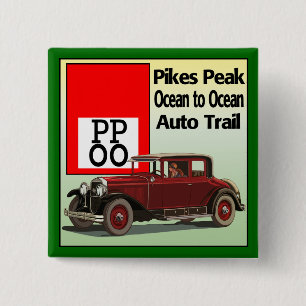Pikes Peak Ocean to Ocean Auto Trail Vierkante Button 5,1 Cm