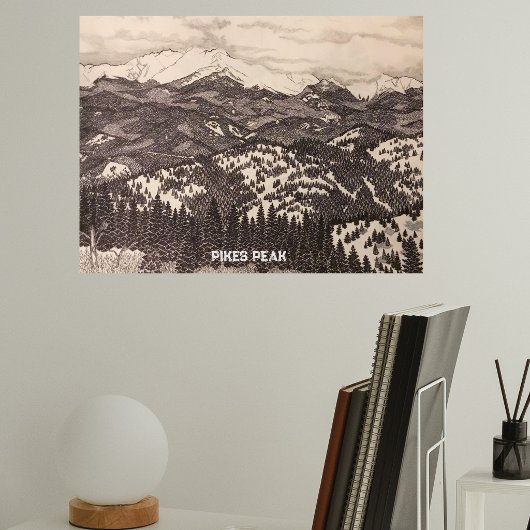 Pikes Peak Pen/Potlood Illustratie Poster