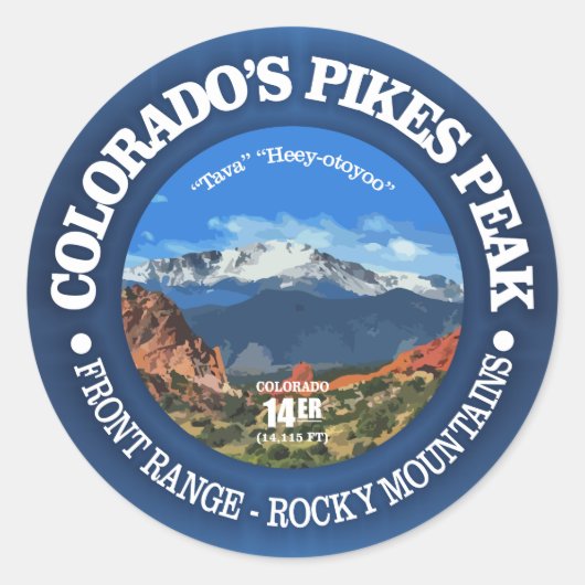 Pikes Peak Ronde Sticker (Voorkant)