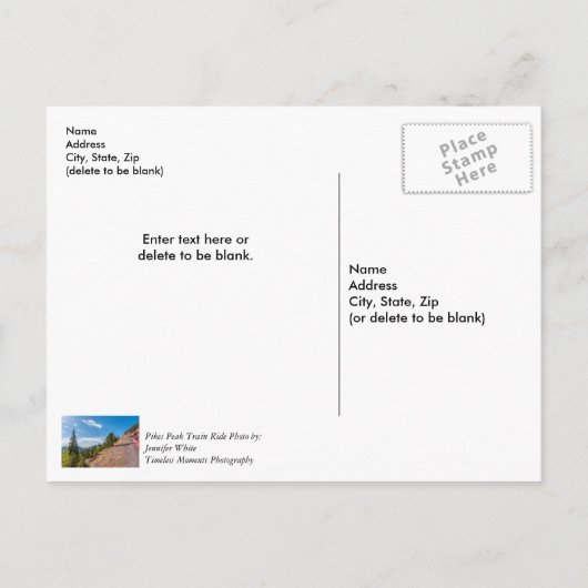 Pikes Peak Train Ride Dank u Briefkaart (Achterkant)