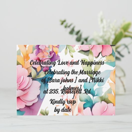 Pikidi Pu Bloemen Pastel Uitnodiging (Staand voorkant)