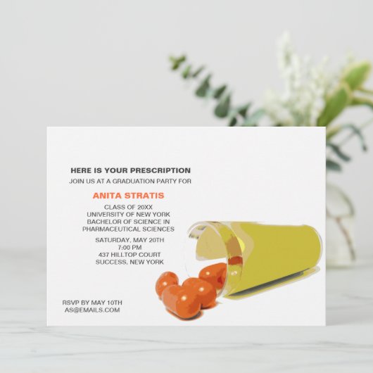 Pil Fles Pharmacist Afstuderen Invitation Kaart (Staand voorkant)