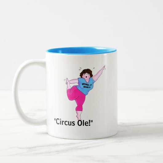 "PILATES- Circus Acts" Tweekleurige Koffiemok (Links)