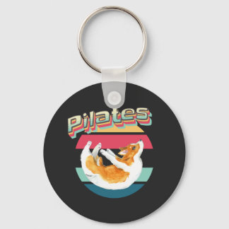 Pilates Corgi on Retro Sunset Sleutelhanger