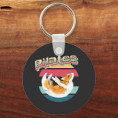 Pilates Corgi on Retro Sunset Sleutelhanger (Voorkant)